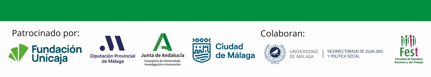 Patrocinadores y colaboradores: Fundación Unicaja, Diputación Provincial de Málaga, Junta de Andalucía, Ciudad de Málaga, Universidad de Málaga, Vicerrectorado de Igualdad y Política Social, Fest