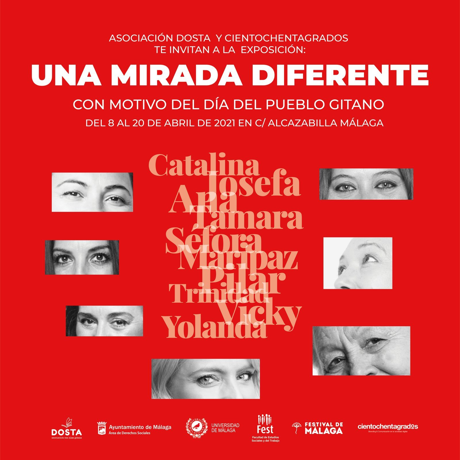Poster for the «Una mirada diferente» exhibition, showing the eyes of ten Romani women